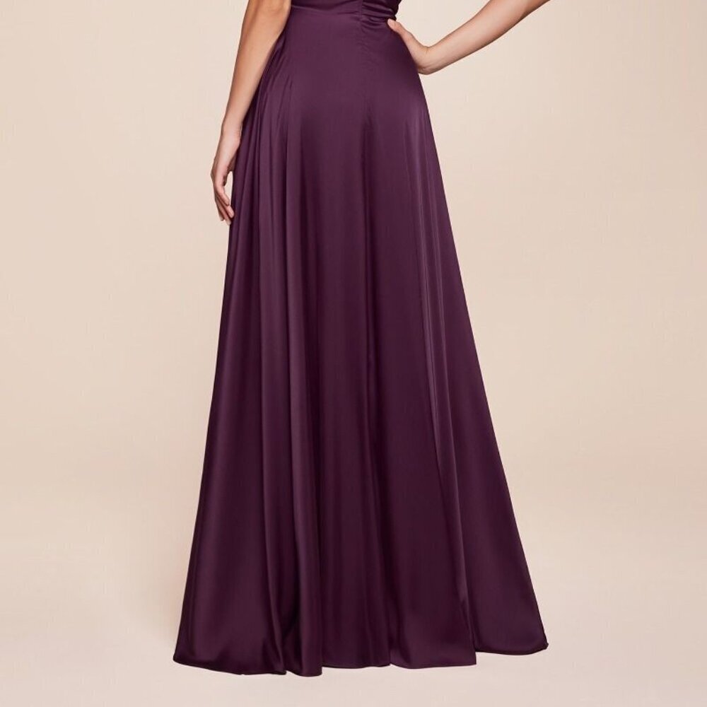 NEW FORMAL A-LINE SLEEVELESS SATIN DRESS W/ V-NECK & EMPIRE WAISTLINE 7469 - Picture 7 of 10